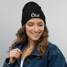 Load image into Gallery viewer, Chill Ski Beanie - Organic Cotton Ribbed, White Embroidery
