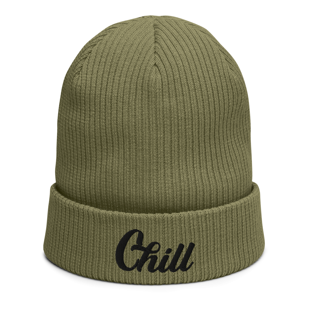 Chill Olive Green Organic Ribbed Beanie